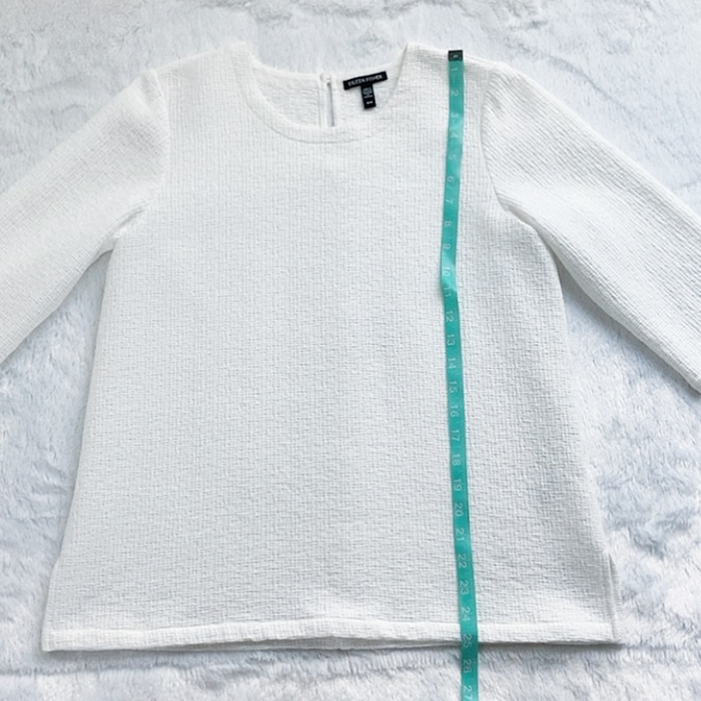 Like New Eileen Fisher White Tencel & Organic Cotton Honeycomb Box Top - Picture 5 of 8